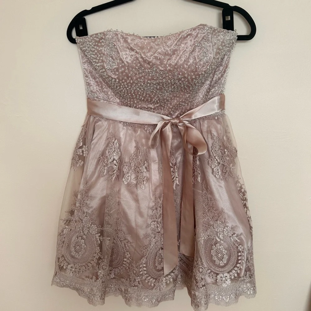 Party Dress Blondie Nites Strapless Blush Lace Size 9 - Picture 2 of 6